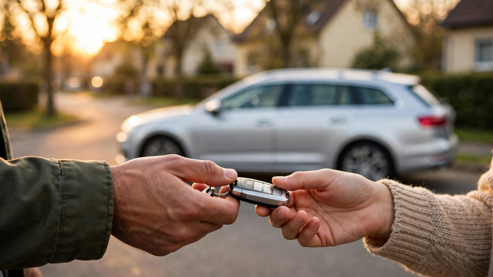 Auto verkaufen 2026 – Schlüsselübergabe beim privaten Autoverkauf mit Kaufvertrag