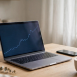 ETF Sparplan 2026: Laptop mit Börsenchart auf modernem Schreibtisch im Homeoffice