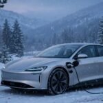 Elektroauto Reichweite Winter – E-Auto an der Ladesäule im Schnee