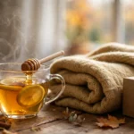 Erkältung schnell loswerden: dampfende Tasse Kräutertee mit Zitrone als bewährtes Hausmittel bei Erkältung