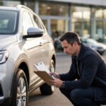 Mann prüft Leasingrückläufer mit Checkliste beim Autohändler – Leasingrückläufer kaufen, worauf achten 2026