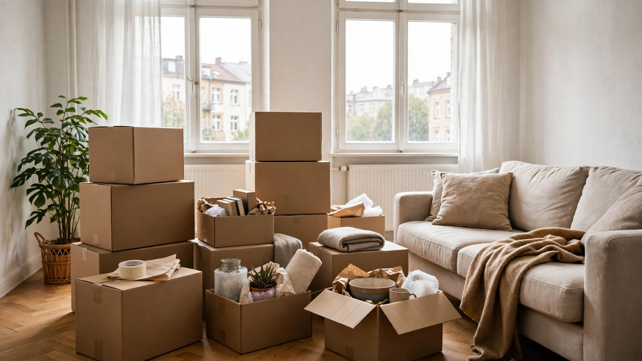 Hausratversicherung kündigen Umzug Musterbrief: Umzugskartons in einer Wohnung 2026