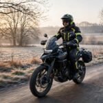 Motorrad im Winter fahren – Motorradfahrer auf trockener Winterstraße