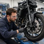 Motorrad Inspektion Kosten 2026: Motorrad in der Werkstatt auf der Hebebühne