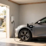 Elektroauto Wallbox Förderung 2026: E-Auto lädt an einer Wallbox zu Hause