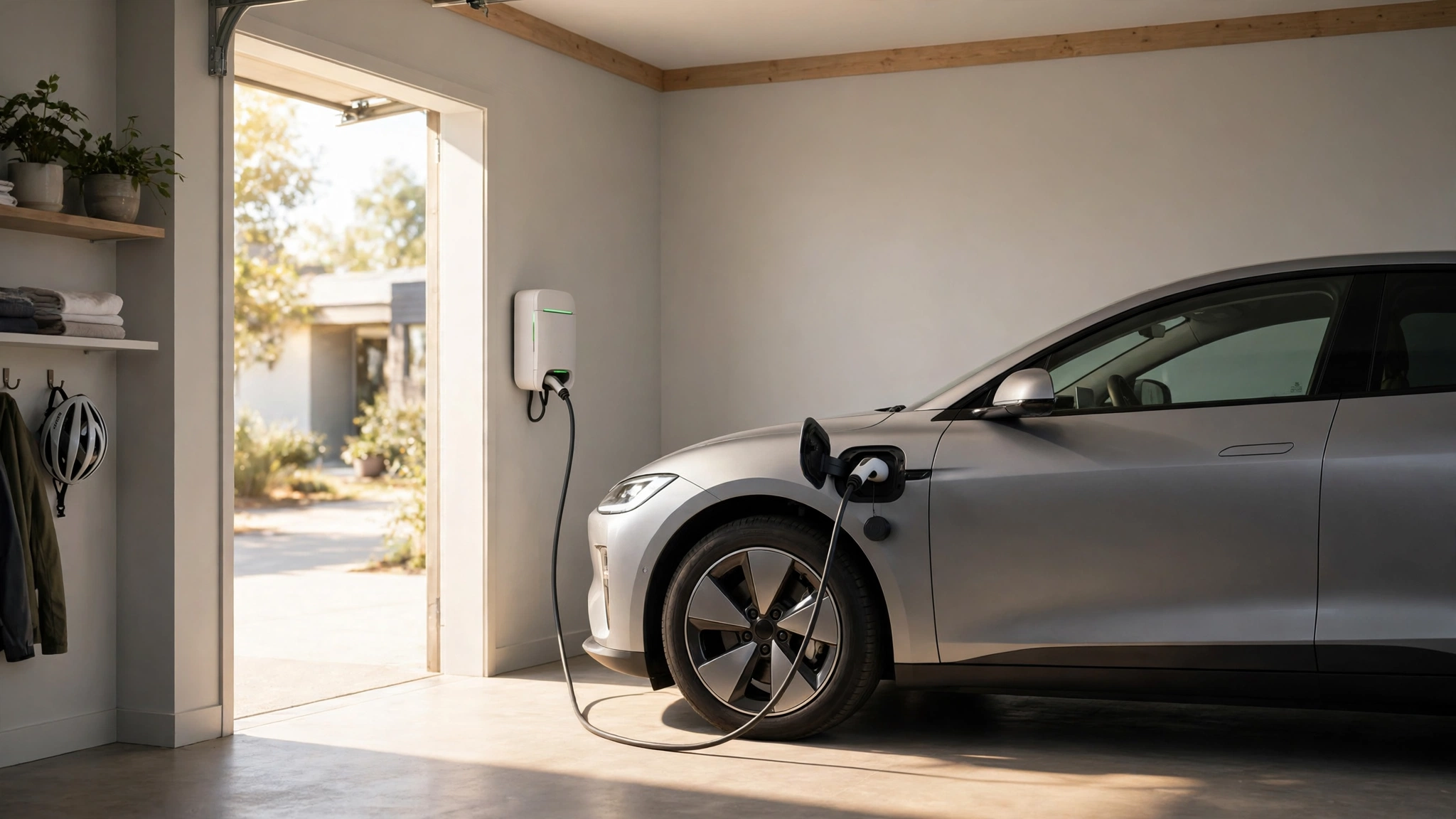 Elektroauto Wallbox Förderung 2026: E-Auto lädt an einer Wallbox zu Hause